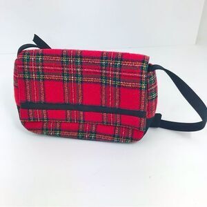 Ego Red and Black Plaid Wool Flap Front Holiday Mini Shoulder Bag